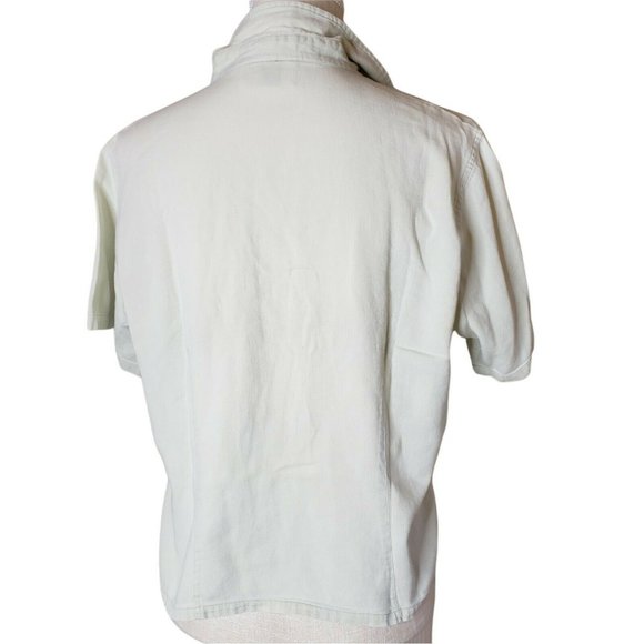 Vintage PASTA Lt Green Pinstriped V-Hem Button Front Popover Shirt Large - Picture 3 of 8